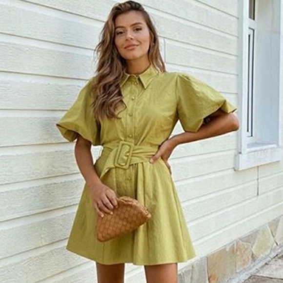 ZARA | Voluminous Sleeve Belted Dress Pistachio - Picture 2 of 16
